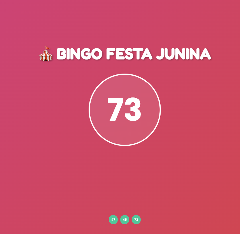Modo apresentação do sorteio do Bingo Festa Junina