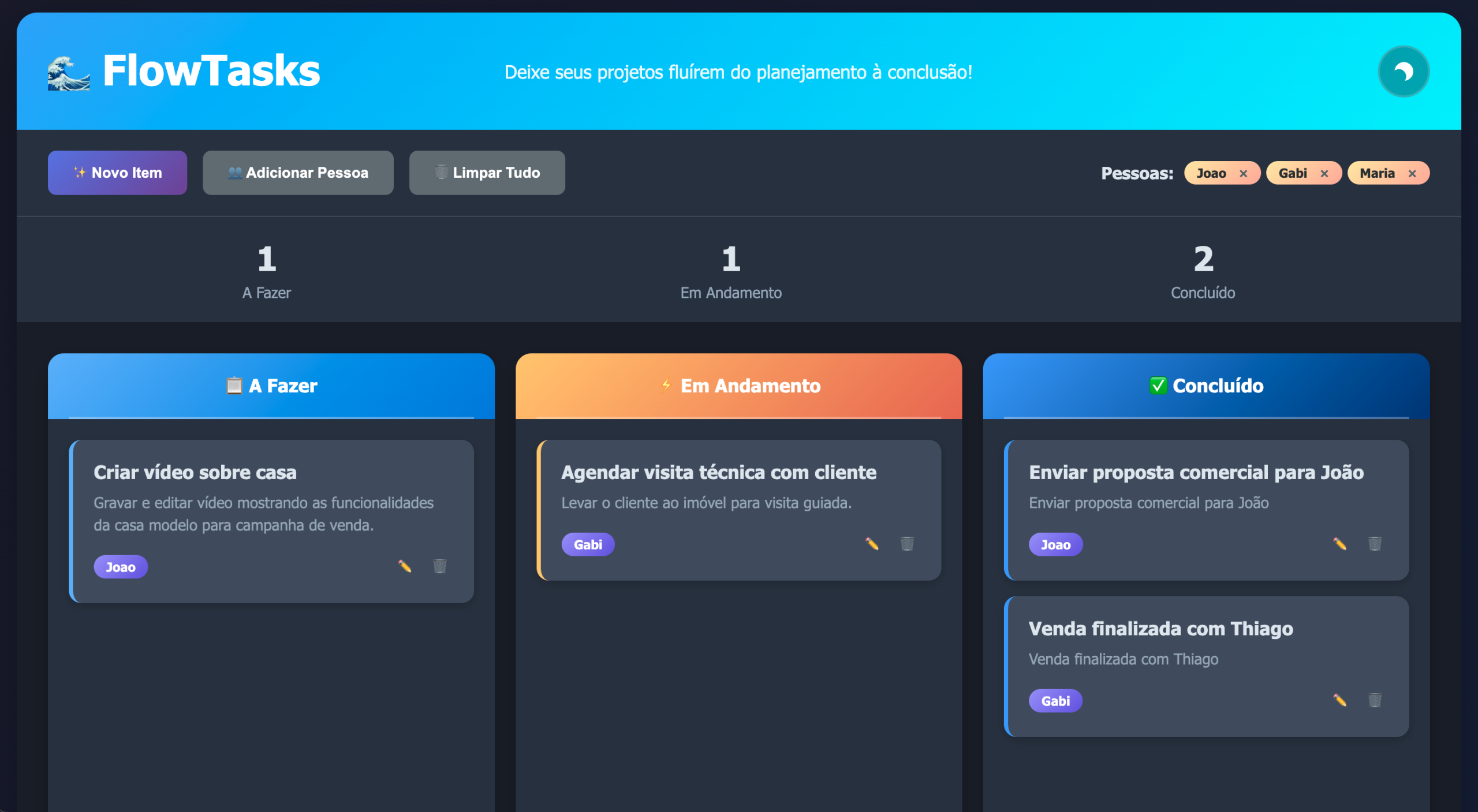 🌊 FlowTasks: Deixe seus Projetos Fluírem do Planejamento à Conclusão!