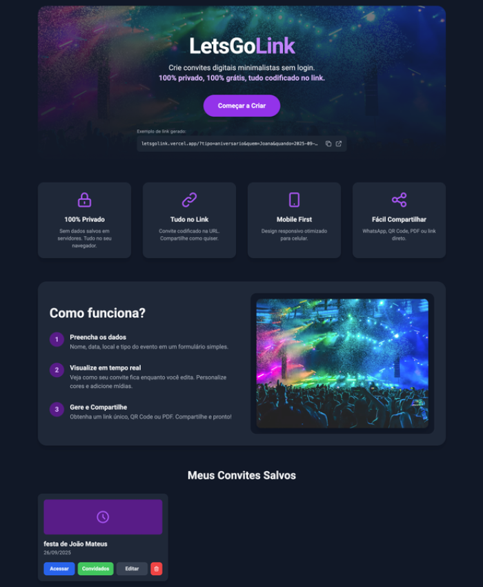 LetsGoLink: A Forma Mais Fácil e Grátis de Criar Convites para suas Festas!